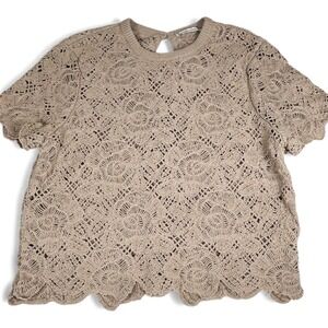 Abercrombie Fitch Sweater Crochet Boho Cottagecore Top Beige Taupe Women's XL